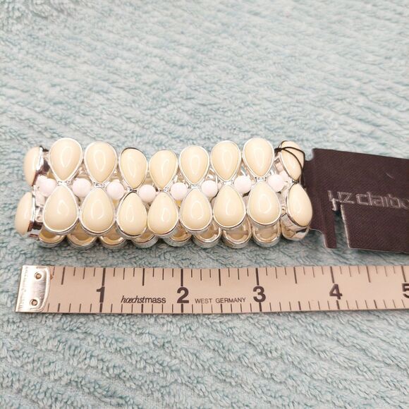 Liz Claiborne Cream And White Stretch Bracelet silver tone gift cottagecore - Picture 5 of 6